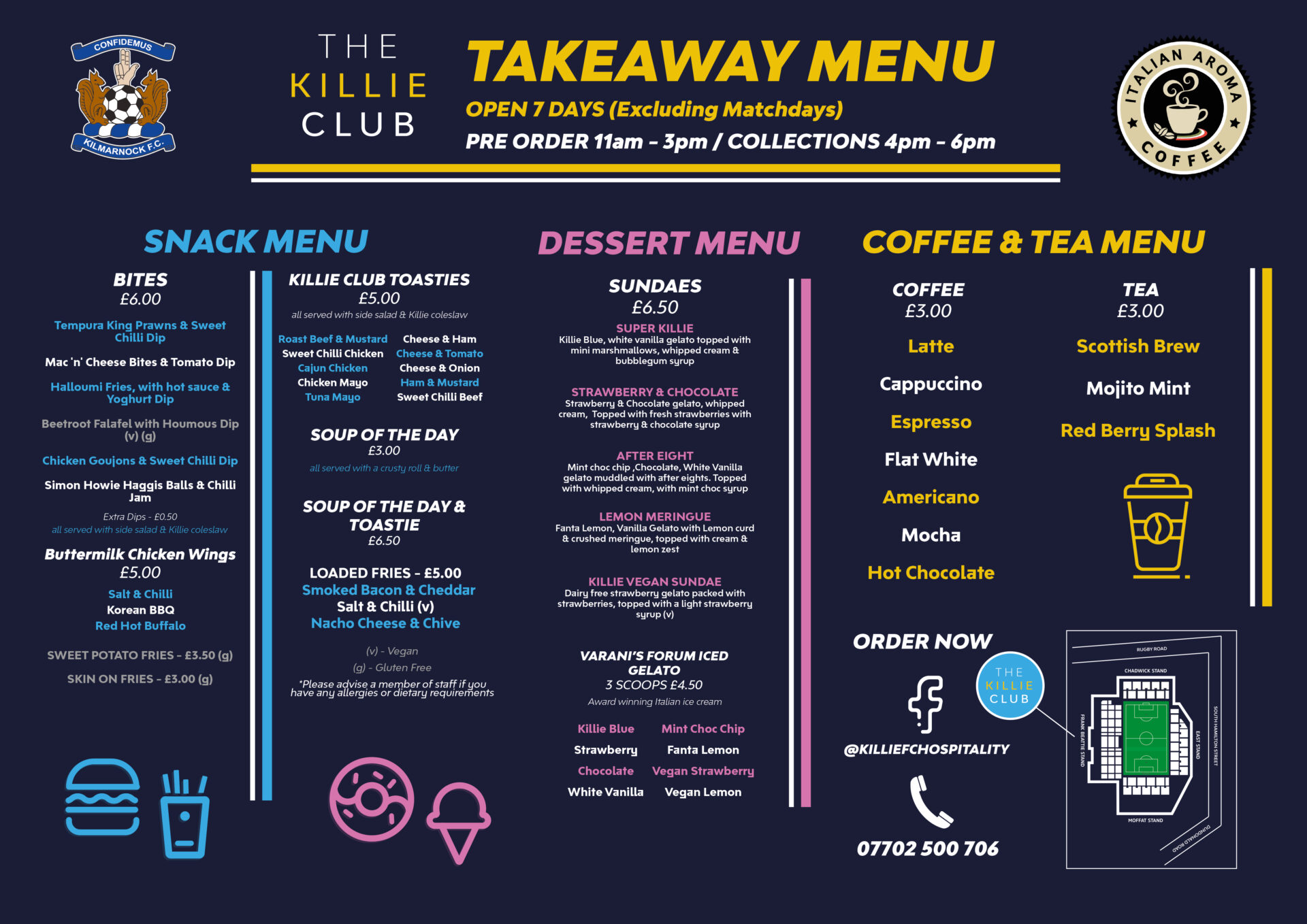 Takeaway favourites and coffee at Killie Club Kilmarnock FC